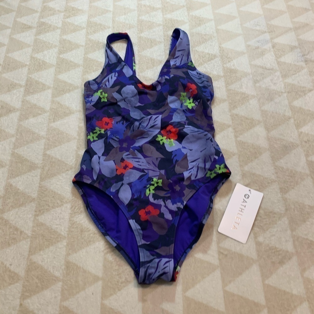 Athleta twilight tropic vneck one piece swimsuit